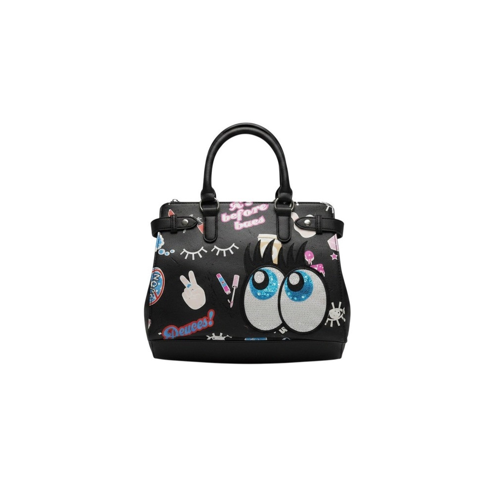 Claire's Satchel Handbag Girls Small Black Graphic Print Pizza Queen Bag